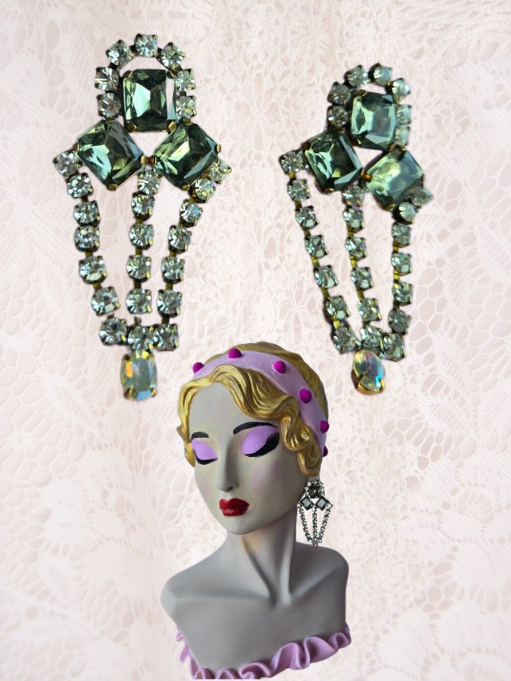 Vintage Czech Crystal Earrings Wedding Guest Evening Party Glam